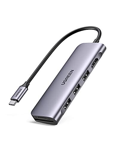 UGREEN Revodok USB C Hub 6 in 1 USB C Dongle 4K HDMI, 3 USB 3.0 Ports, SD/TF Card Reader Compatible with MacBook Pro, MacBook Air, iPad, iPhone 16 15 Pro/Pro Max. Space Grey