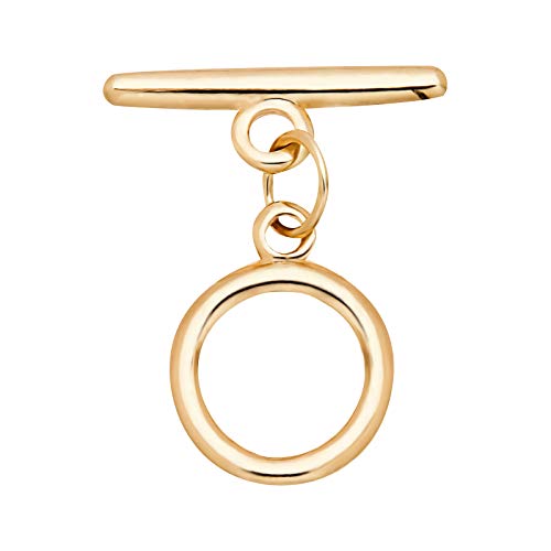 BENECREAT 10 Sets 18K Gold Plated Brass Toggle Clasps Flat Round Toggle Clasps Connectors(Ring: 13x1.5mm) for Necklace Bracelet Jewelry Making