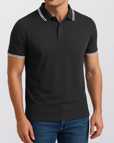 Men's Polo Shirts Short Sleeve Mock Neck Workout Polos Athletic Casual Shirts