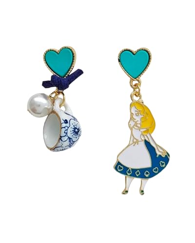 Cute Alice in Wonderland Mismatch Style EarringsAlice in Wonderland Earrings for Women White Rabbit Earrings Pearl Tassel Drop Dangle Earrings Mad Hatter Tea Party Jewelry Cosplay Accessories (style B)
