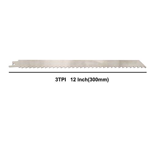 12 Inch Stainless Steel Reciprocating Saw Blades For Meat, 3Tpi Big Tooth Unpainted Reciprocating Saw Blades For Food Cutting, Big Animals, Frozen Meat, Beef, Sheep, Cured Ham, Turkey, Bone - 5Pack #TOP6