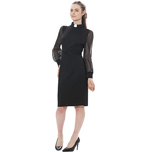 Catholic Church Ministers Clergy Dress For Women Lantern Sleeve Loose Slim Fit Cocktail Party Pencil Dresses Black #TOP1