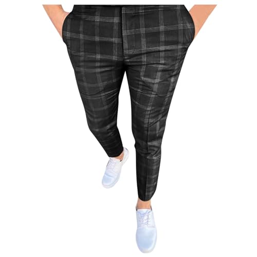 Mens Sweatpants Fashion Stretch Dress Pants Slim Fit Plaid Skinny Long Casual Business Golf Dress Pants