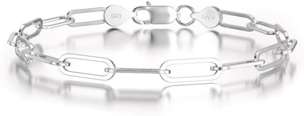 925 Sterling Silver Paperclip Bracelets 3/4/5mm Silver/Gold Plated Bracelets for Women Paperclip Chain Bracelet for Men 6.5-9 Inches