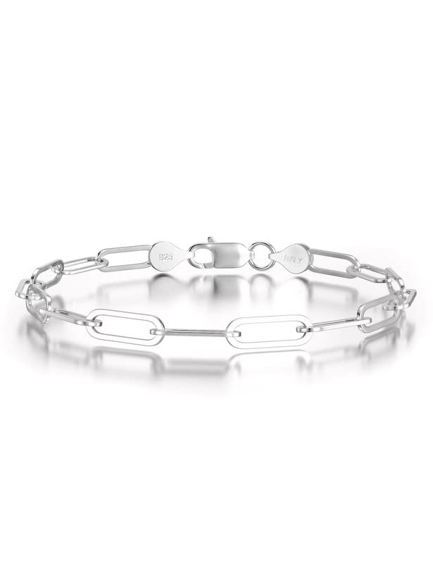 925 Sterling Silver Paperclip Bracelets 3/4/5mm Silver/Gold Bracelets for Women Paperclip Chain Bracelet for Men 6.5-9 Inches