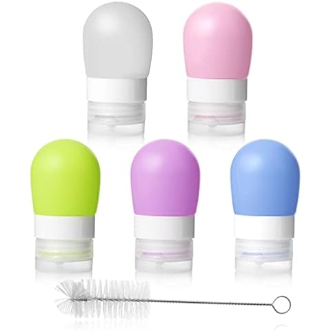 Magicfour 6 Pack Salad Dressing Container to Go 38ml, Portable Condiment Squeeze Bottles for Lunch, Leakproof Sauce Containers with Lid, Including 5 Dressing Container 1 Spiral Brush, Reusable Food Grade Silicone Cover