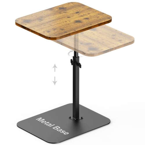 Image of HzTinT Large Tv Tray Side Table Sofa Tray for Couch Heavy Metal Base Swivel /Adjustable Height, Sofa Bed Bathroom Study TV Tray C Shaped End Table Food Snack Trays for Eating