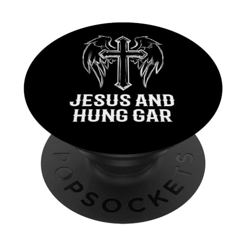 Jesus And Hung Gar! Funny Christian Catholic Hung Gar Design PopSockets Swappable PopGrip, Black