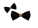  Conjunto de dos pajaritas para adultos y niños, negro y dorado, cosidas a mano