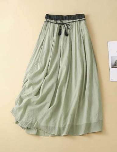 IDEALSANXUN Linen Skirts for Women Casual Lightweight 2024 Summer Vintage A Line Drawstring Elastic High Waist Midi Skirts2