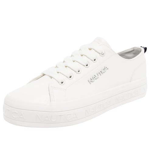 Image of Nautica Women's Fashion Sneaker, Classic Low-Top Lace-Up Casual Shoe with Metal Side Logo and Soft Cushioned Comfort for Everyday Wear