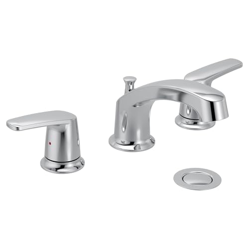 Moen Chateau Chrome Two-Handle Adjustable Widespread Bathroom Sink Faucet with Drain Assembly, 499545