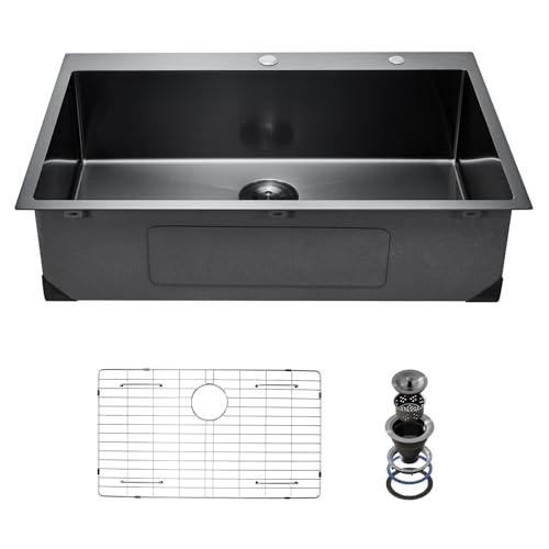 VEVOR 33 inch Kitchen Sink Workstation, 304 Stainless Steel Top Mount Sinks, Drop-In Single Bowl...