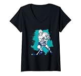 Damen eishockey hockey puck eisbär hai tor eis angriff T-Shirt mit V-Ausschnitt