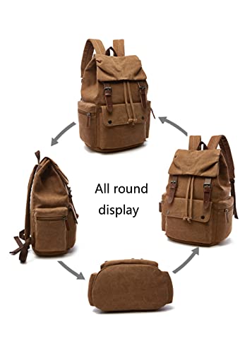 Canvas Backpack Casual Laptop Knapsack Travel Satchel Fashion bag-Coffee4