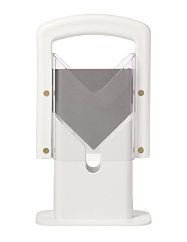 Hoan The Original Bagel Guillotine Slicer - 9.25-Inch Stainless Steel Blade Slicer - Safe and Efficient Easy Bagel Cutter for Muffins, Rolls, Buns with Precision Ground Serrated Blade (White)