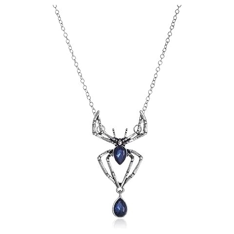 MIFYNN Vintage Gothic Spider Necklace Halloween Crystal Spider Pendant Necklace Punk Style Reptile Animal Jewelry for Woman (Blue3) Cover
