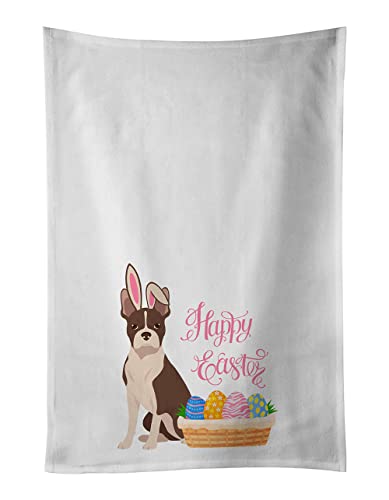 Caroline's Treasures WDK4944WTKT Red Boston Terrier Easter White Kitchen Towel Set of 2 Dish Towels Decorative Bathroom Hand Towel for Hand, Face, Hair, Yoga, Tea, Dishcloth, 19 X 25, White