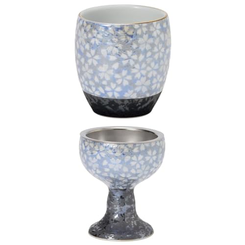 〈セット商品〉 風舞花 仏器 茶湯器 桜小紋 ブルー