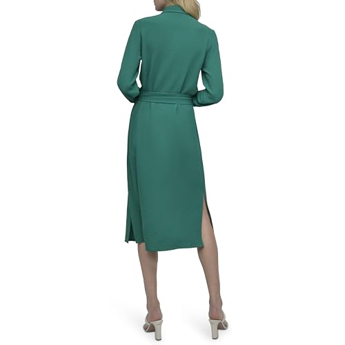 Image of DKNY Women's Long Sleeve Collared Tie Waist Midi Shirtdress