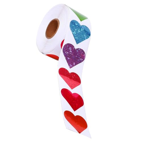 BELLIFFY Pegatinas Escolares Decorativas en Rollo 1,5 Pulgadas (38 Mm) Diseño de Corazón Multicolor, Adhesivas Multifunción para Manualidades, Etiquetas para Regalos y Uso Escolar