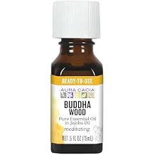 Aura Cacia Buddha Wood Essential Oil in Jojoba Oil | GC/MS Tested for Purity | 0.5 fl. oz.