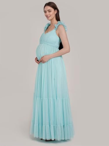 Xijun Women V Neck Tulle Maternity Dresses for Photoshoot A Line 3D Straps Ruffles Long Robes for Baby Shower2