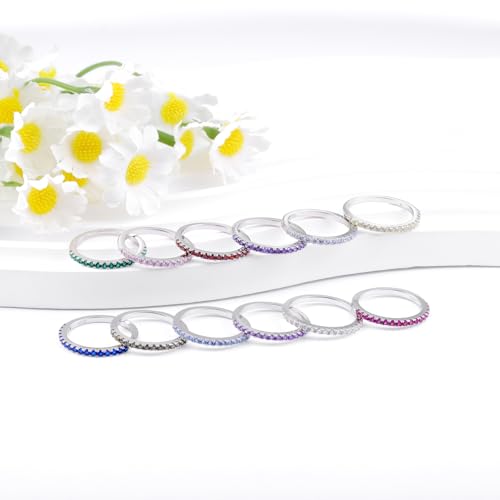 YAHGEM 925 Sterling Silver Birthstone Stackable Rings Set: Eternity Stackable Birthstone Band Rings for Women Cubic Zirconia Stacking Ring for Wife Birthday Jewelry Gifts (March, 5) by YAHGEM - Used condition - Image 3