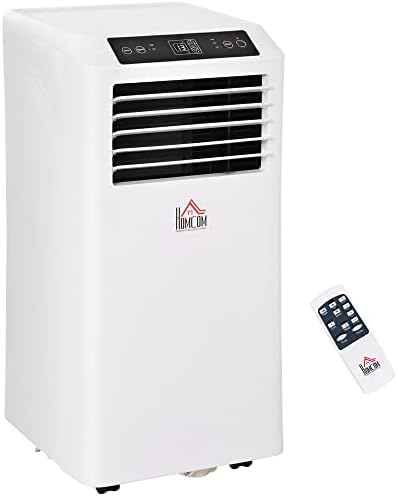 HOMCOM 10000 BTU Mobile Portable Air Conditioner with Cooling, Dehumidifier, and Ventilating with Remote Control, 2 Speed Fans, 24-Hour Timer for Bedroom, Living Room, Home Office, White