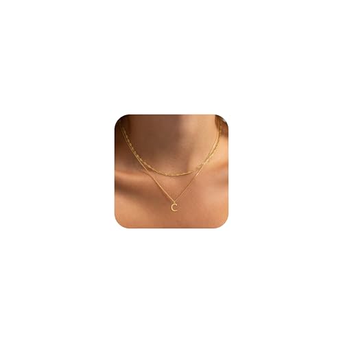 GRCLD 14K Gold Plated Initial Necklaces for Women Dainty Layered Letter Pendant Necklace Cute Choker Necklace Gift Trendy Stuff Personalized Jewelry Stack for Women Her(C)