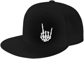 Skeleton Hand Hats for Men Women, Print Skull Finger Flat Bill Snapback Baseball Cap, Halloween Fathers Day Birthday Gifts for Papa Mama Dad Mom Pops Black