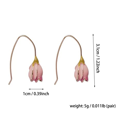 Vintage Pink Tulip Flower Earrings Tiny Dainty Rose Floret Bud Drop Dangle for Women Temperament Daily Jewelry2