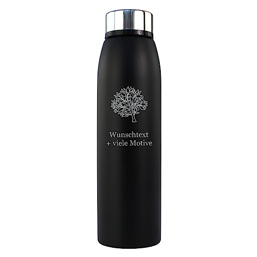 Edelstahl Isolierflasche 750ml - Black Edition - Gravur mit Name, Spruch + Motiv - auslaufsichere Thermosflasche mit Schraubverschluss, Reiseflasche, Thermoskanne schwarz für Kaffee, Tee, Wasser