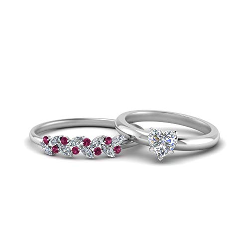 Image of Choose Your Gemstone Unique Diamond CZ Bridal Ring Set 925 Sterling Silver Heart Shape Wedding Ring Sets Matching Jewelry Wedding Jewelry Easy to Wear Gifts US Size 4 to 12