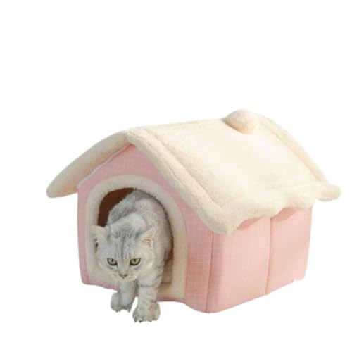 YDHOITE ペットハウス ドーム型 犬猫ベッド 洗える 暖かい 折りたたみ 猫 こたつ 寝袋 休憩所 遊び場 冬 暖かい 巣 取り外し可能 ペット用品 グッズ 防寒 (ピンク,M)