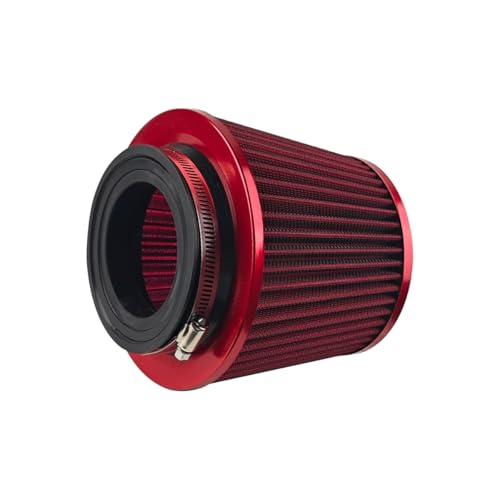 FALVFUN Car Clamp-On Air Intake Filter 3 In 3.5 In 4 In Round Tapered Vehicle Cone Air Filters High-Performance Washable Auto Replacement Intake Filtering Accessories Universal Fit (Red)