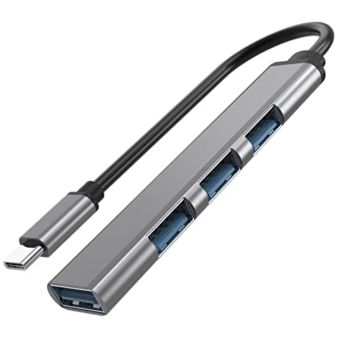 MIUOLV USB 3.0 Hub, Type C 4-Port Adapter and 4-in-1 Docking Station, UltraSlim SuperSpeed 5Gbps Aluminum for MacBook Pro 2021/ Air 2020/2019/2018 Ipad Pro Surface Pro Flash Drive Mobile HDD (Grey) Cover