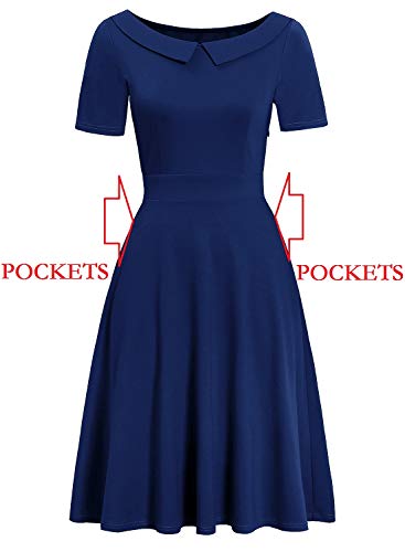 Image of Women's Elegant Vintage Dresses Knee Length Casual Floral Print Work Party Peter Pan Collar A-Line Dress with Pockets 978