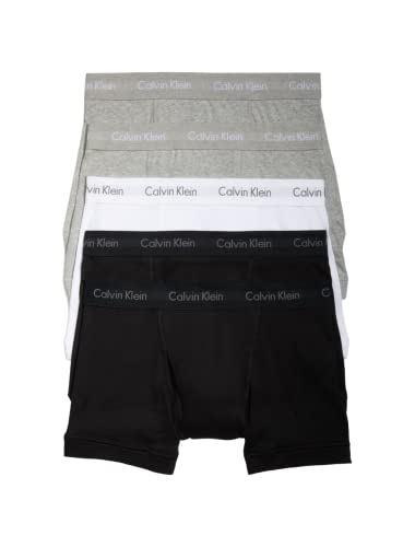 Calvin Klein Men's Cotton Classics 5-Pack Trunk, 2 Black, 2 Grey Heather, 1 White, Medium