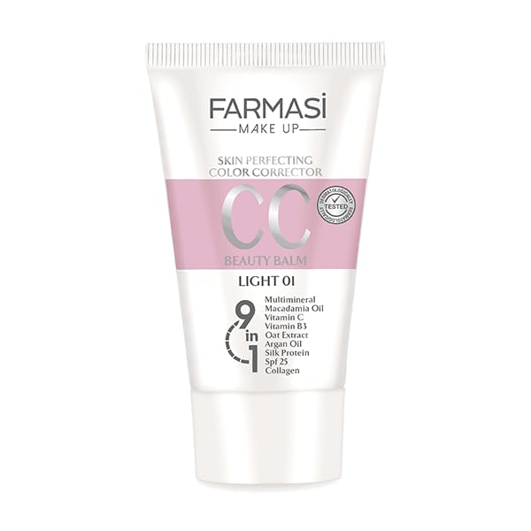 FARMASI CC Cream 9 in 1 01-PORCELAIN/LIGHT - Color Correcting Hydrating Lightweight Full Coverage SPF 25 All Skin Types - 50ml/1.69flOz