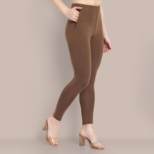 Image of ONE SKY Women Full Length Leggings | Cotton Modal Spandex Blend | High Waist Stretchable & Bio-Washed Fabric | Colour-Lock Technology | Comfortable Leggings for Women