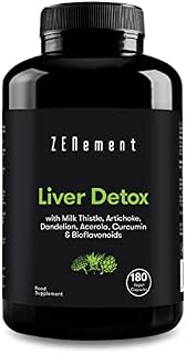 Liver Detox, with Milk Thistle, Artichoke, Dandelion, Acerola, Curcumin and Bioflavonoids, 180 Capsules | Purifying, antioxidant, Improves Digestion | 100% Natural, Vegan, Non-GMO | Zenement