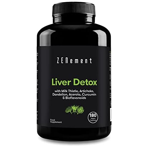 Liver Detox, with Milk Thistle, Artichoke, Dandelion, Acerola, Curcumin and Bioflavonoids, 180 Capsules | Purifying, antioxidant, Improves Digestion | 100% Natural, Vegan, Non-GMO | Zenement Cover