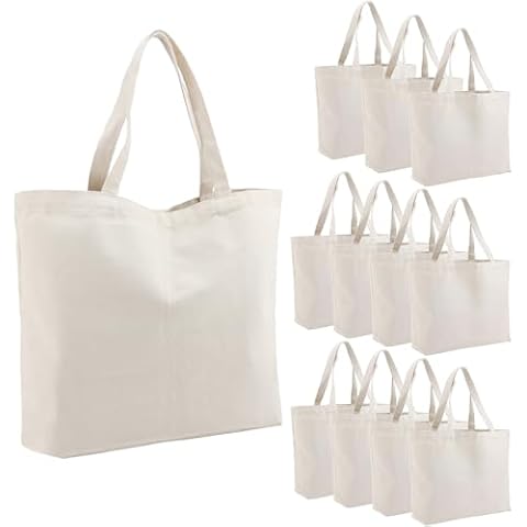 Segarty Canvas Tote Bag for Women, 12 Pack 20x15.7 Reusable Blank Canvas Shopping Bag, Natural Cotton Canvas Shoulder Bag Aesthetic, Canvas Tote Bulk for DIY, Gift, Beach, Travel, Grocery Cover