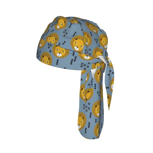 Lion Lions Head Lion Kids Blue Print Head Tie Cycling Cap, Quick Drying Headband Beanie Bandana Do Rags Moisture Wicking Helmet Liner
