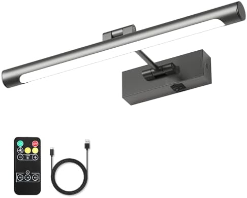 Joosenhouse Battery Operated Wireless Picture Light with Adjustable Swing Arm, Dimmable with Remote Control and Timer, 16.53 Inch Brushed Grey Rechargeable Display Light for Art and Gallery Displays
