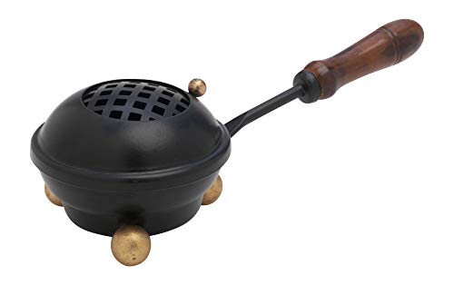 Charcoal Incense Burner With Wooden Handle Small Iron Black Diameter 3.15 Inch #TOP7