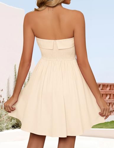 Image of ZESICA Women's Summer Strapless Mini Dress 2026 Casual Off Shoulder A Line Swing Boho Beach Vacation Party Short Dresses