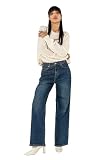Nina Carter T005 damskie dżinsy bez stretchu – Barrel Fit Jeans z szerokimi nogawkami, wysoka talia, proste jeansy bawełniane, Ciemnoniebieski (T005-3), XL Szczupły