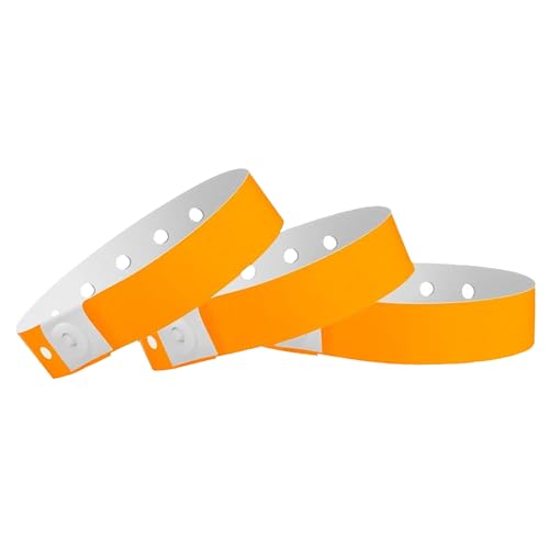 Image of 100 WristCo Neon Orange Plastic Wristbands for Events | Extended Wear, Security Snap Prevents Reuse - USA Made Bracelet for Hospital & Medical ID, Party & VIP Identification